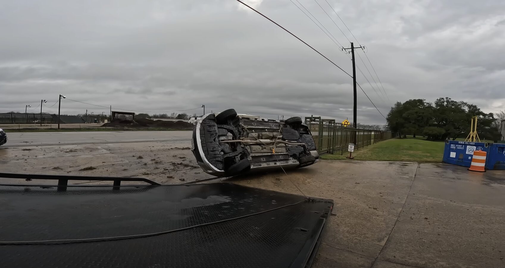 Vehicle accident recovery - RushPro La Habra Towing Overturned vehicle being recovered by professional towing service