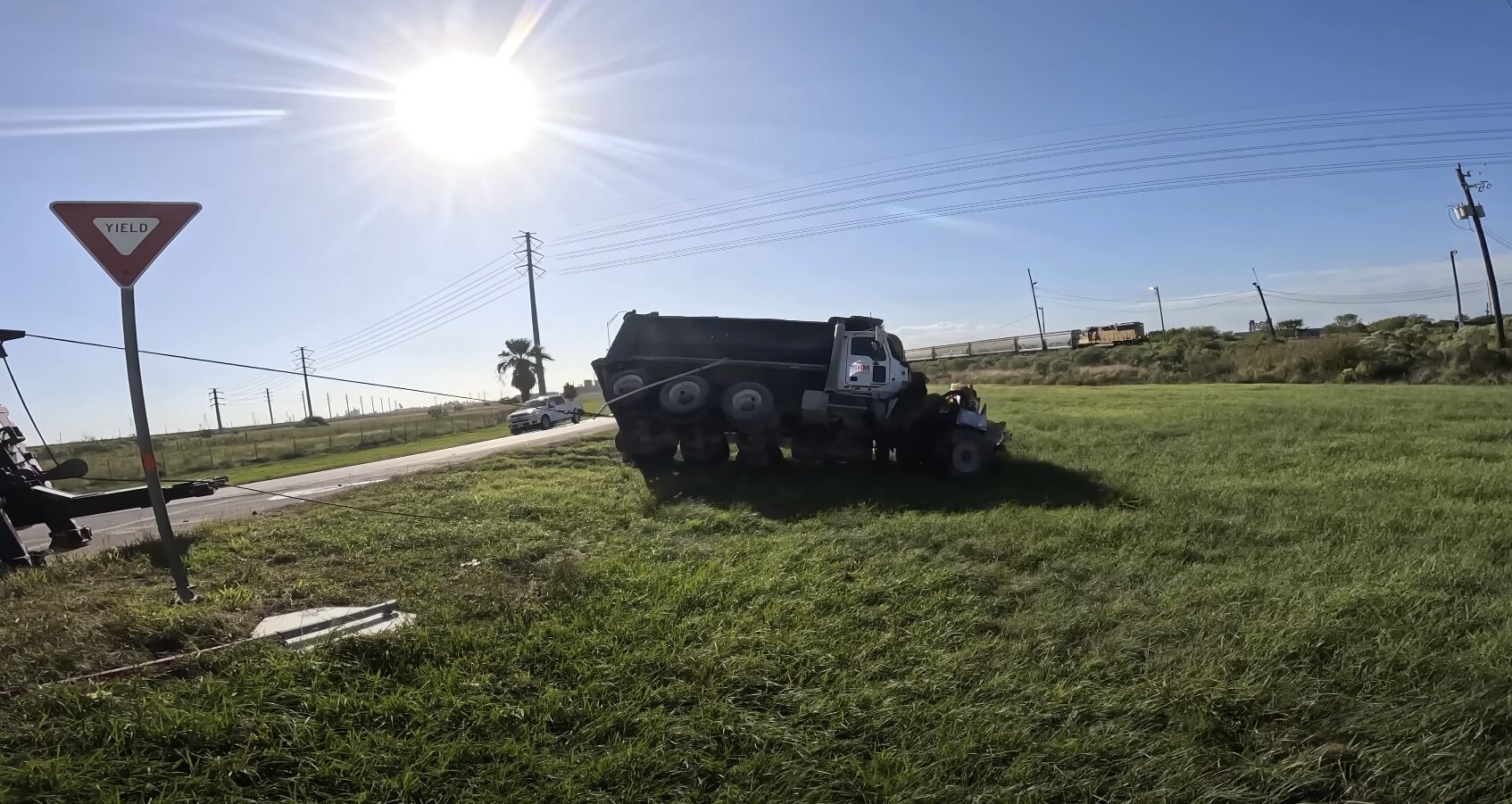 Professional vehicle recovery - RushPro La Habra Towing Heavy-duty tow truck recovering overturned vehicle